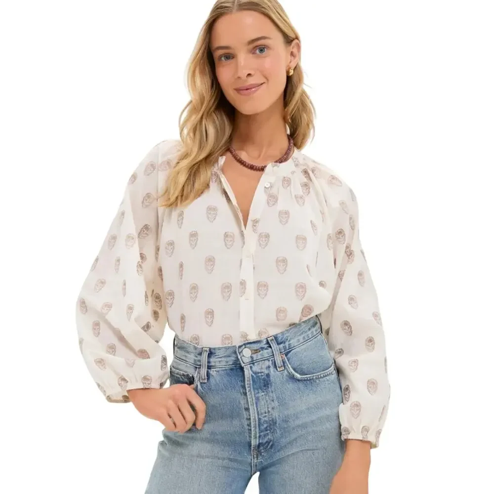 New Tuckernuck Orchid Echo Cotton Jacquard Cream Sawyer Blouse Boho Coastal $188